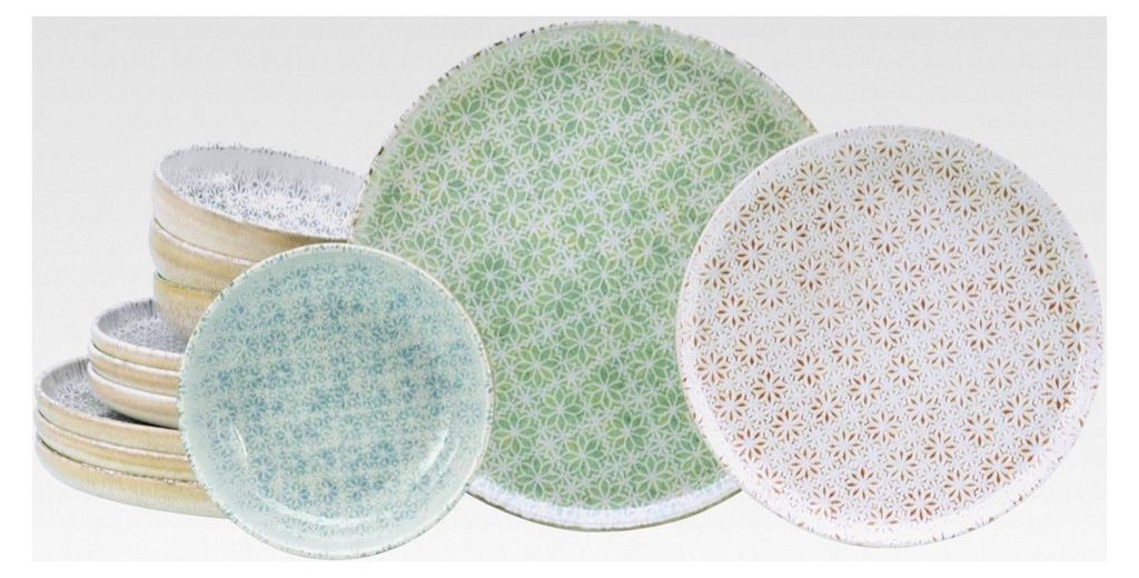 Serie Uno Emiliana Mix, 12-teiliges Geschirrset für 4 Personen, Teller Set aus Steinzeug, spülmaschinen- und mikrowellengeeignet, hergestellt in ...