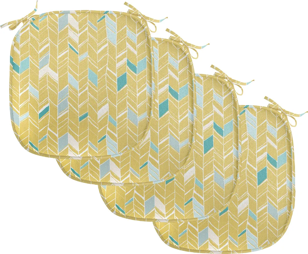 ABAKUHAUS Yellow Chevron Imbottitura per sedie da sala da pranzo, Herringbone Art, Cuscino decorativo impermeabile con cinturini per sedie da cucina, 40 cm x 40 cm - confezione da 4, blu pallido senape