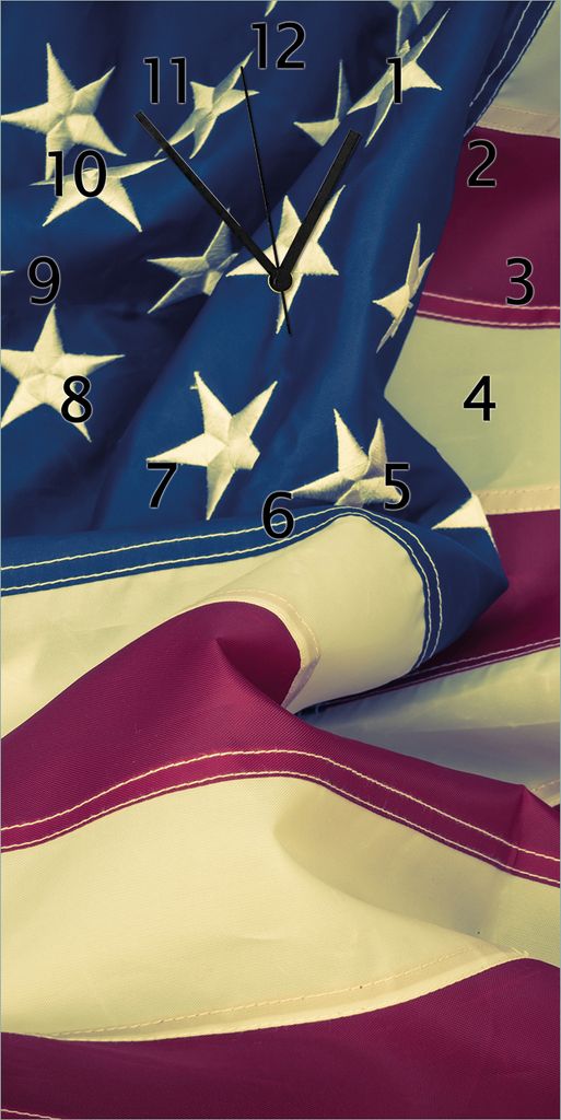 Wallario Design Wanduhr Amerikanische Flagge im Wind aus Produktbild 