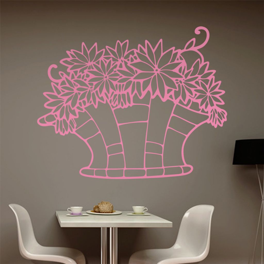 Blumen - Pflanze - Korb Wandtattoo in 6 Größen - Wandaufkleber Wall Sticker - Dekoration, Küche, Wohnzimmer, Schlafzimmer, Badezimmer