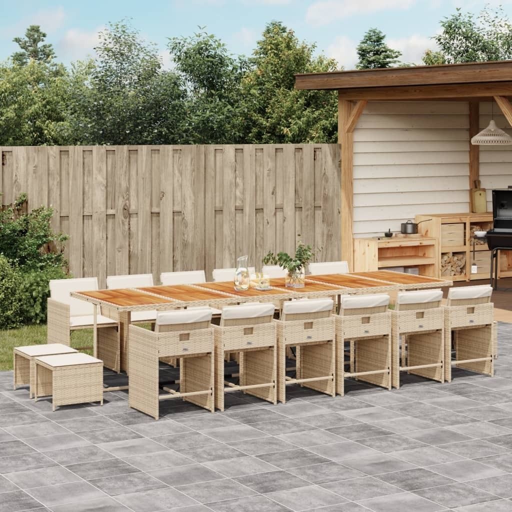 Maison Exclusive - 17-tlg. Garten-Essgruppe mit Kissen Beige Poly Rattan