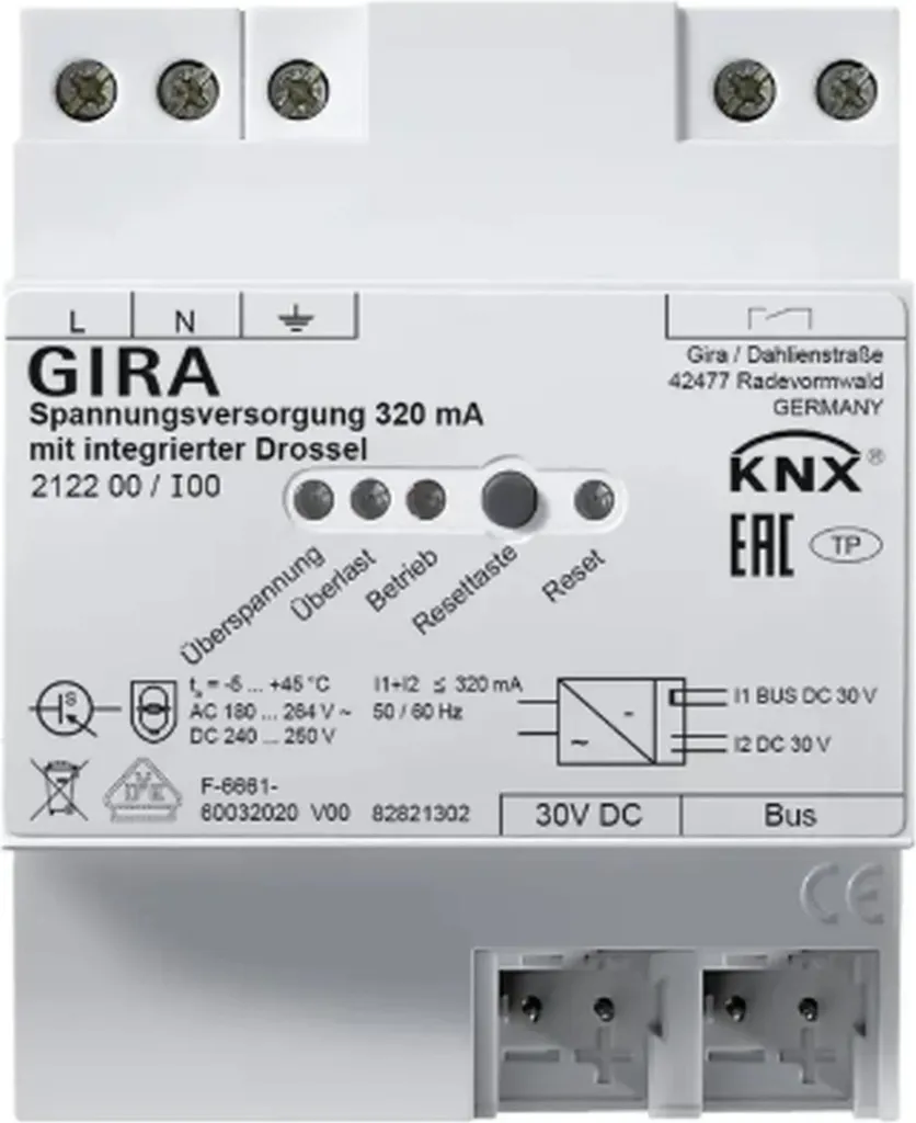 Gira Alimentation 320 mA avec Self Intégrée KNX REG Fiabilité Maximale