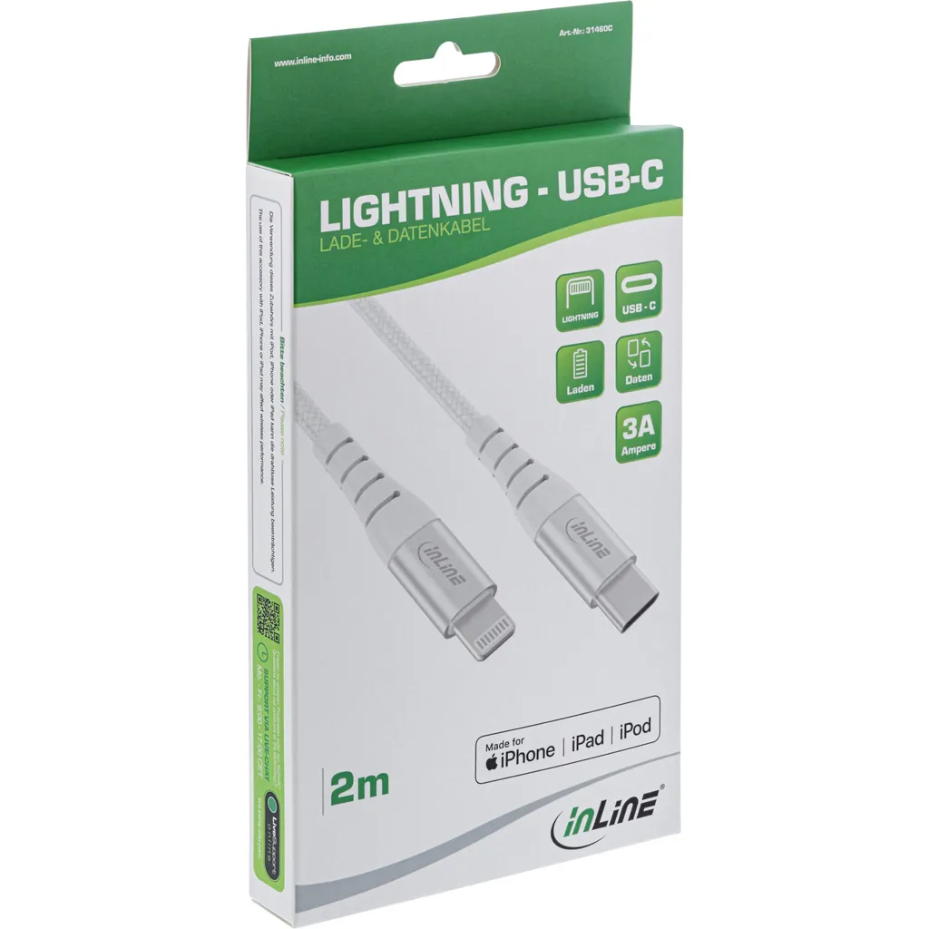 InLine Câble USB-C vers Lightning Argent Alu 2m Certifié MFi pour iPhone - 2