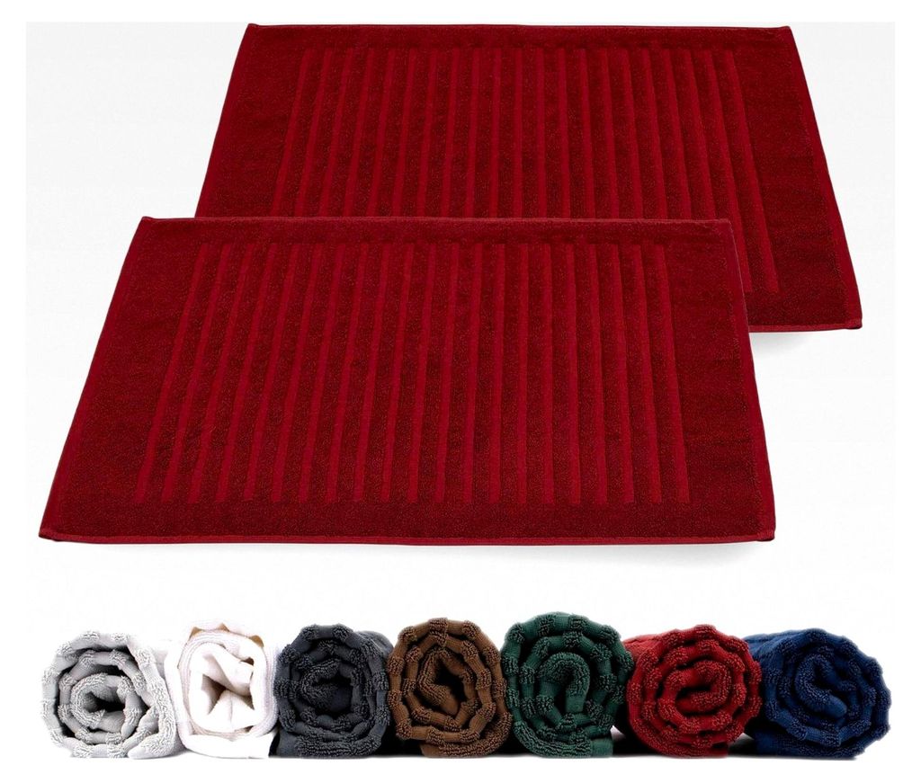 Duschvorleger Set | Baumwolle Frottee 700 g/m² | Badematte Schnelltrocknend Maschinenwaschbar Dunkelrot (Bordeaux, 50 x 70 cm, 2er Pack)