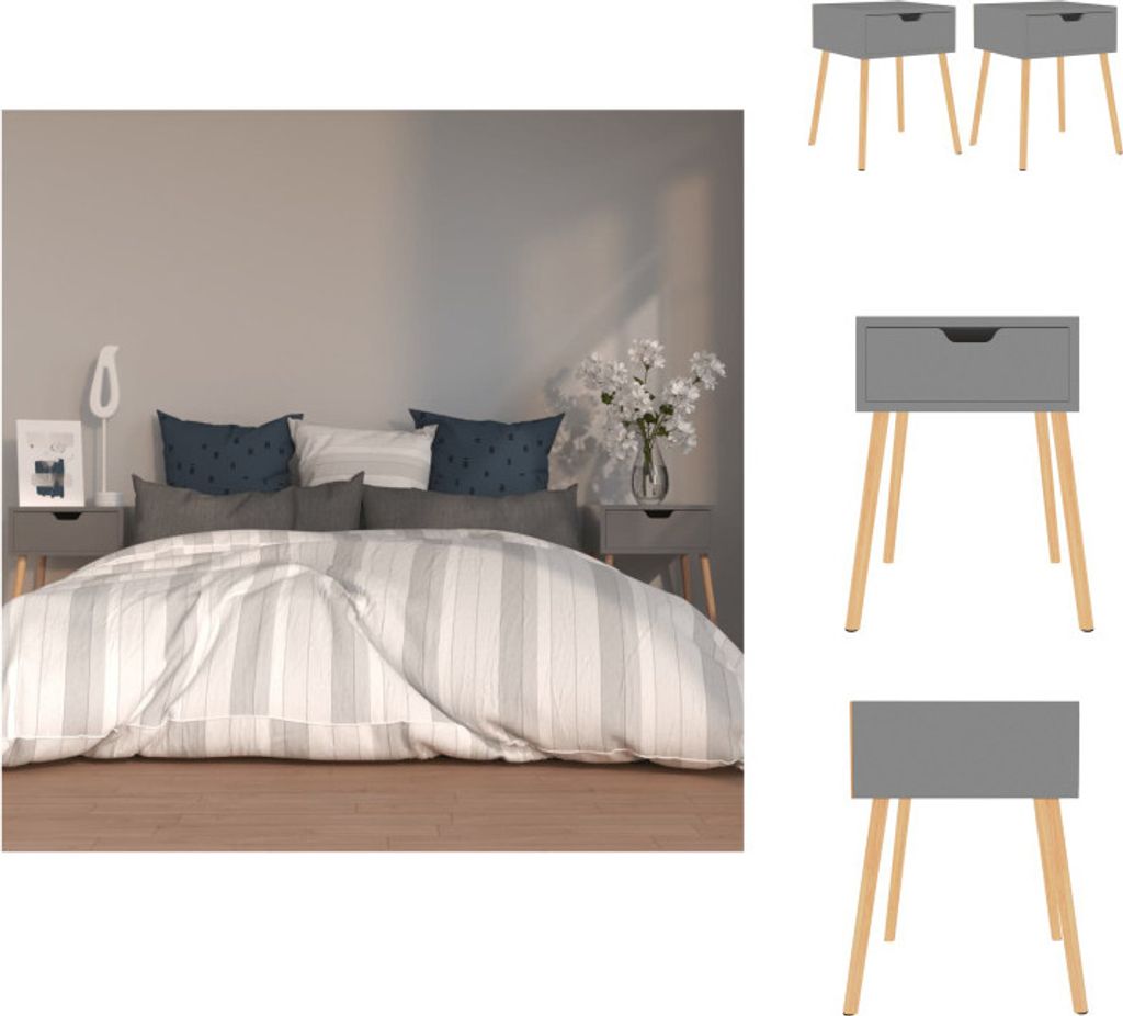 vidaXL Nachttische 2 Stk. Grau 40x40x56 cm Holzwerkstoff - Nachttische