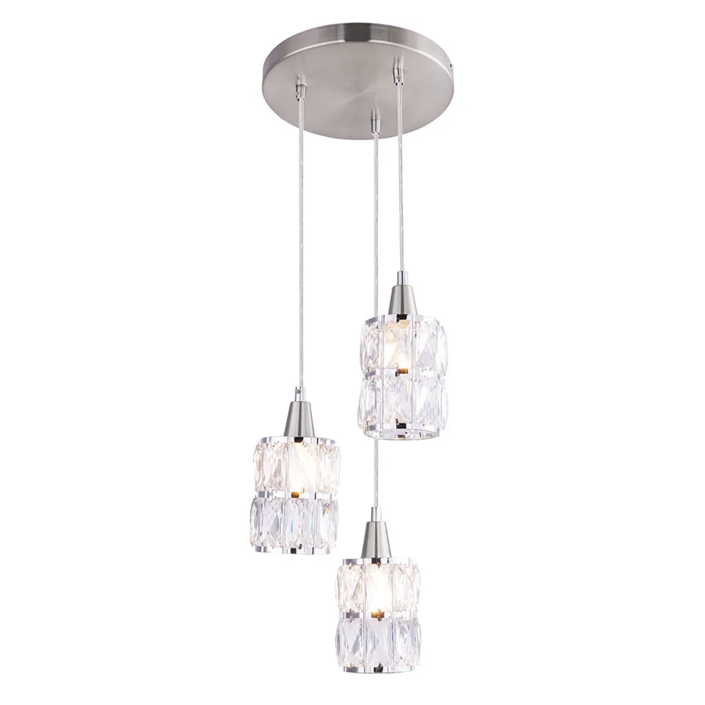 Globo Lighting lampada a sospensione in metallo nichel opaco, cristalli di vetro trasparenti, cavo PVC trasparente, ø: 250mm, H: 1200mm, escl. 3x E14 40W 230V