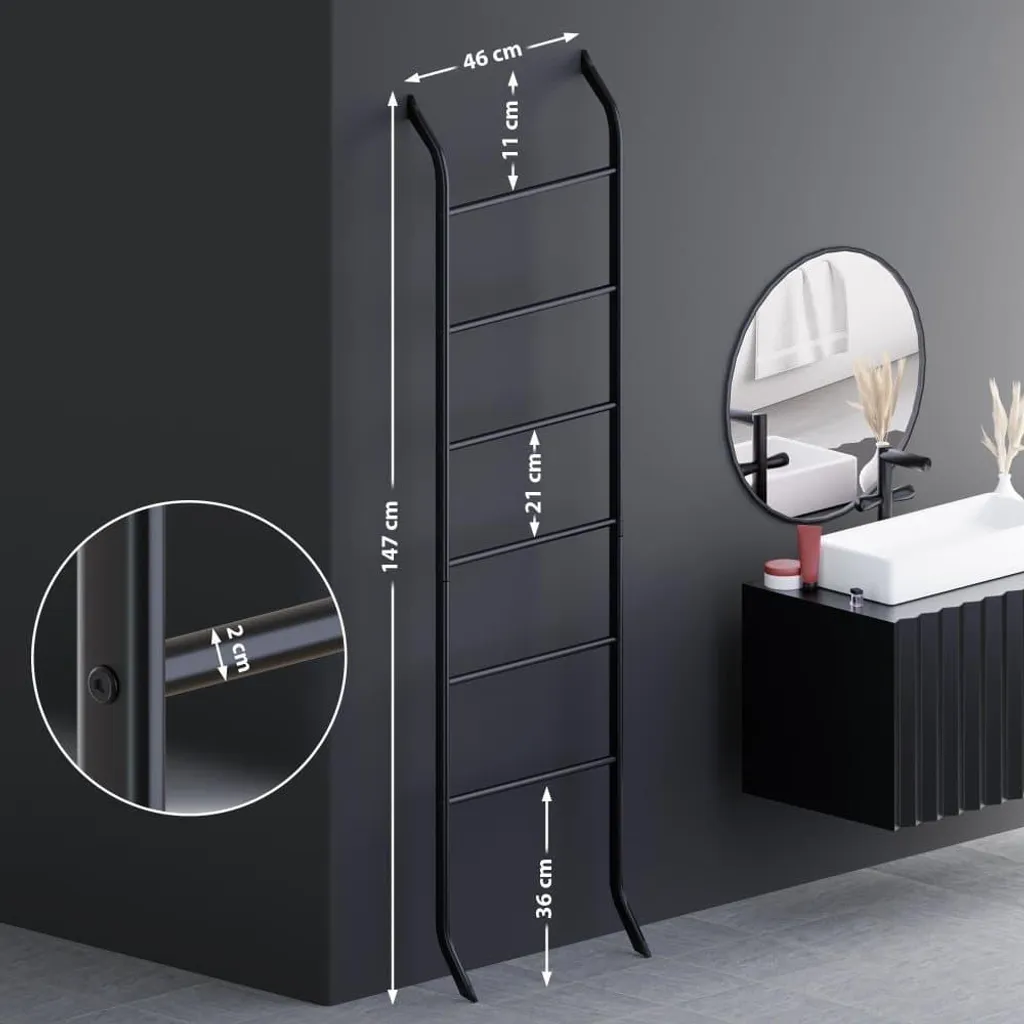 Scala Porta Asciugamani Nero in Acciaio Inox - Design Salvaspazio Moderno - 4