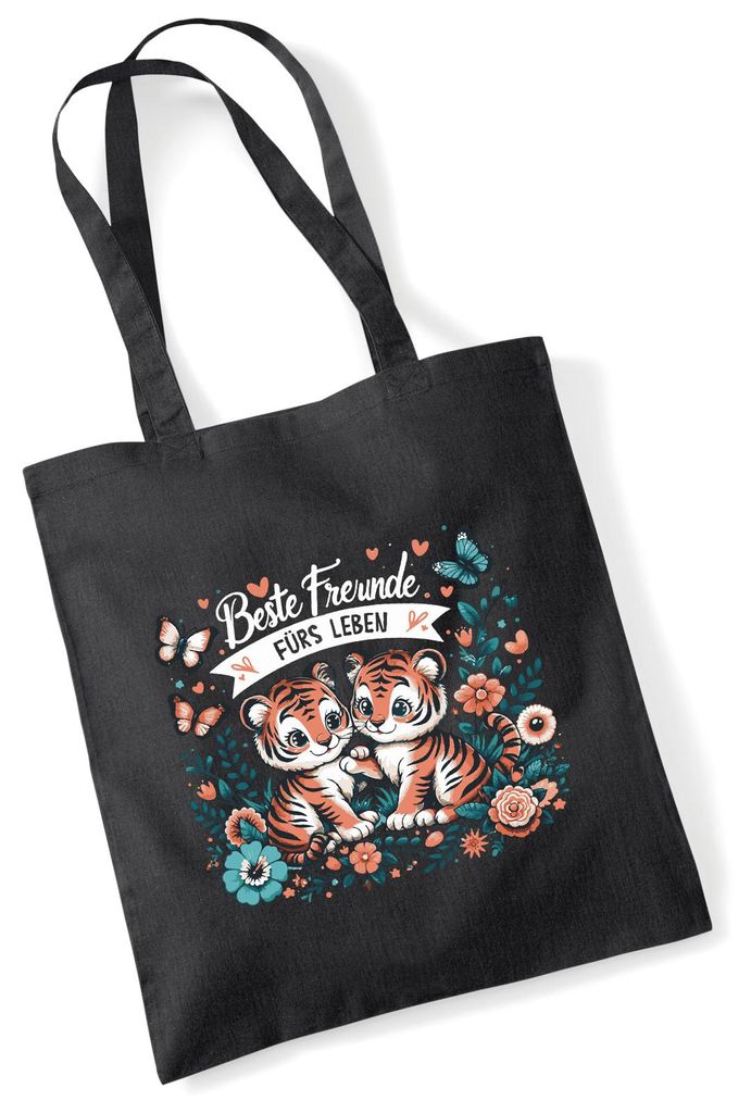 Huuraa Jutebeutel Beste Freunde Tiger 10 Liter Black Baumwolle Tasche Geschenkidee