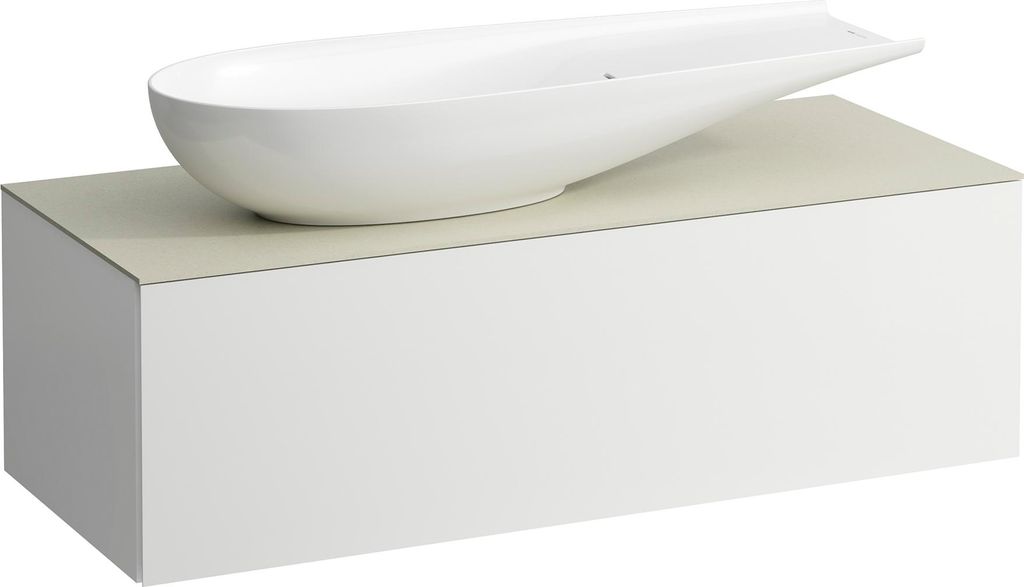 LAUFEN ILBAGNOALESSI Schubladenelement, 1 Hahnloch, Steinplatte Calce Avorio, Ausschnitt links, 120x50x37cm, zu WT-Schale H81897 4, H4313240972601