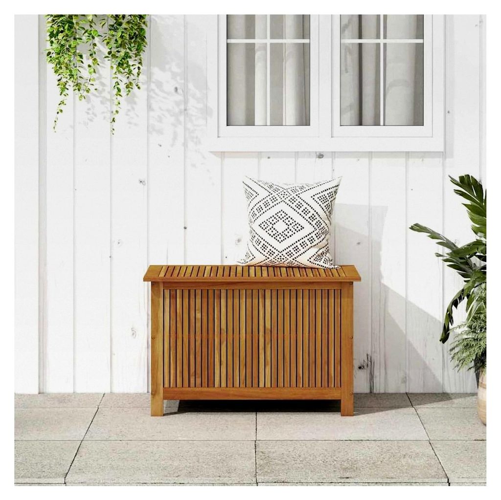 Gartenbox aus massivem Akazienholz 90 x 50 x 58 cm, Aufbewahrungsbox für den Außenbereich