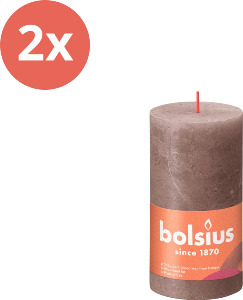Bolsius - Rustikale Stumpenkerze - 130/68 - 1 Stück pro Packung - Rustikales Taupe - Vorteilspack - 2 Stücke
