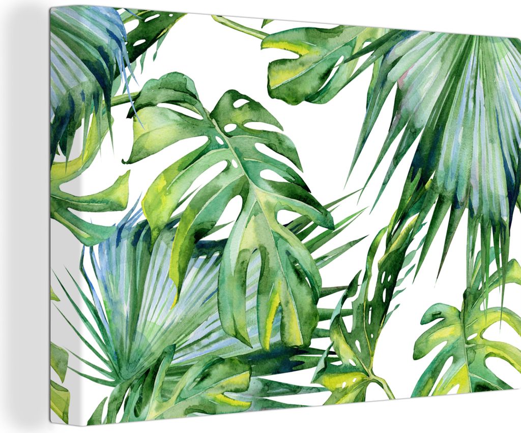 OneMillionCanvasses - Leinwandbilder - 140x90 cm, Monstera - Muster - Aquarell - Mädchen - Kinder - Jungen - Kinder, Wandbilder Kunstdruck Wandd...