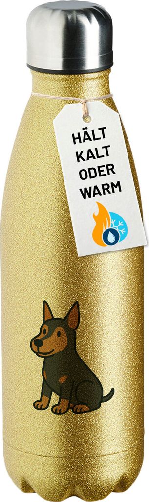Huuraa Trinkflasche Pinscher Comic Pinschi 500ml Gold Edelstahl Wasserflasche Trinkflasche Geschenkidee