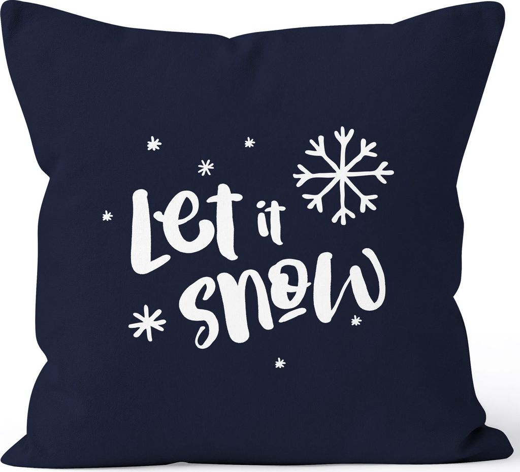 Kissenbezug Let it snow Winter Weihnachten Spruch Schnee Eiskirstalle Schneeflocken Kissenhülle Dekokissen Baumwolle Autiga navy 40cm x 40cm