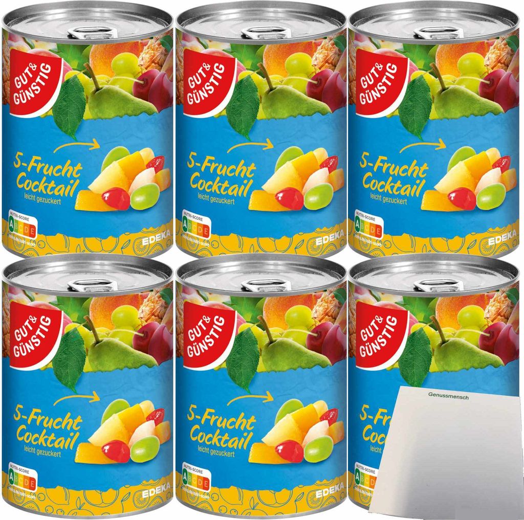 Gut & Günstig 5-Frucht Cocktail leicht gezuckert 12er Pack (12x410g Dose) + usy Block