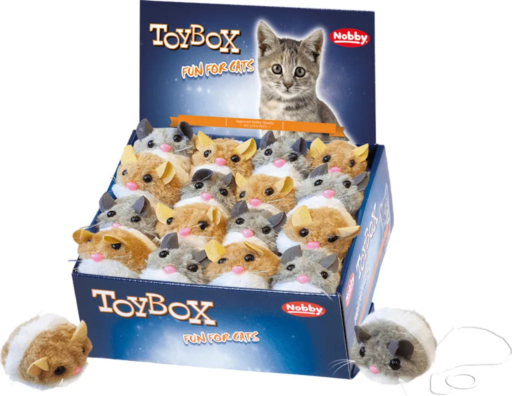 Petite Souris à Remonter 6,5cm en Peluche pour Chat - Pack Display 24 Ex.