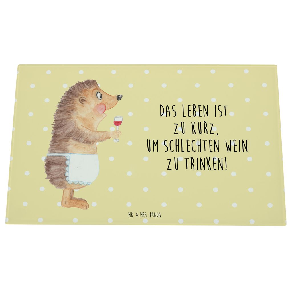 Mr. & Mrs. Panda Schneidebrett Glas Igel Wein - Gelb Pastell - Geschenk, Aus, Glasschneidebrett, Weintrinker, Schneidplatte, schneidbrett, Rotwein,...
