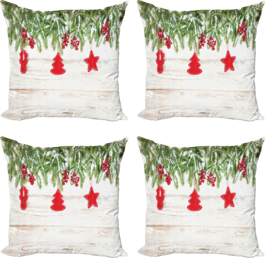ABAKUHAUS Weihnachten Kissenbezug Set (4 Stück), Handgemachte Spielzeug Geschenk, Moderner Doppelseitiger Digitaldruck, 45 cm x 45 cm, beige Rot