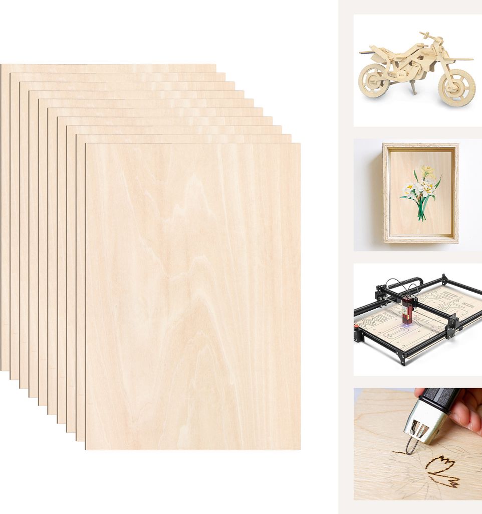 Hengda 30 x A4 Holz-Platte,300 x 210 x 3,Dünne Sperrholz-Zuschnitte | Perfektes Blatt für Laubsäge, Brandmalerei, Laserschnitt, CNC Router, Durc...