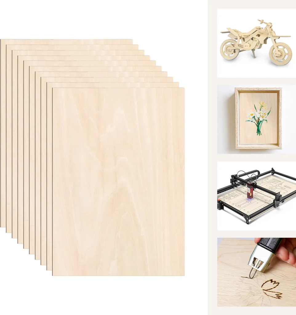 Hengda 40x Pannelli Legno 3mm A4 | Compensato per CNC e Taglio Laser