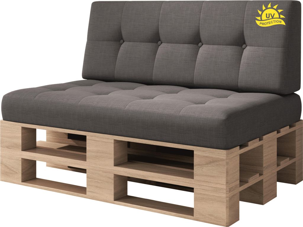 sunnypillow Palettenkissen Verona Kaltschaum UV - beständig Outdoor/Indoor 2er Set 120 x 80 Grey