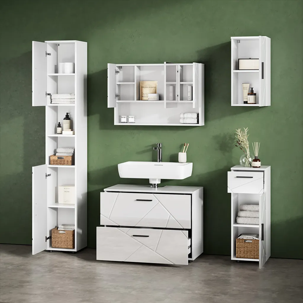 Mobile Bagno Sottolavabo Bianco Lucido Livinity Ronco 80 cm Moderno - 5