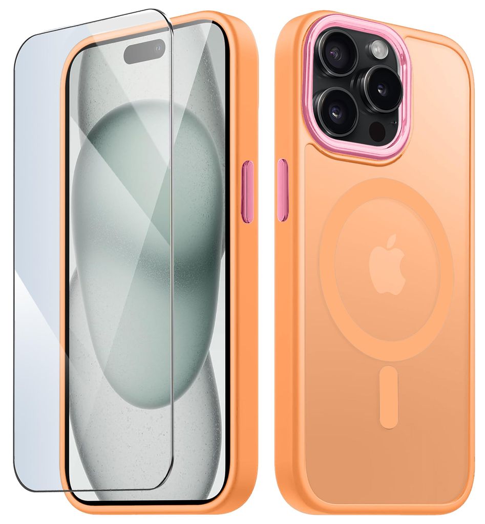 Hülle für iPhone 15 Pro Max mit MagSafe, mattes Case + 9H-Displayschutzfolie