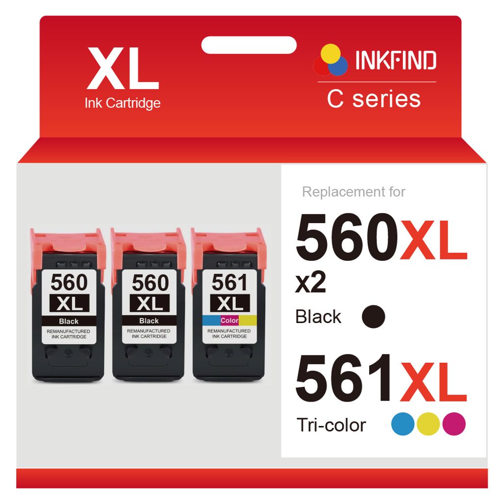 INKFIND 560XL 561XL Tintenpatrone kompatibel mit Canon560 Canon 560 Canon561 Canon 561 Canon PG-560 PG-560XL CL-561 CL-561XL Hohe Kapazität / 3er-...