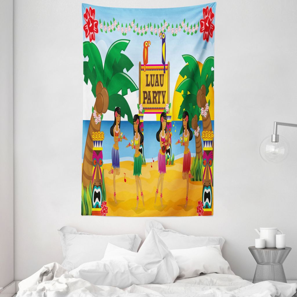 ABAKUHAUS Tiki Bar Wandteppich und Tagesdecke, Luau Party-Tanz aus Weiches Mikrofaser Stoff Waschbar ohne Verblassen Digitaldruck, 140 x 230 cm, Me...