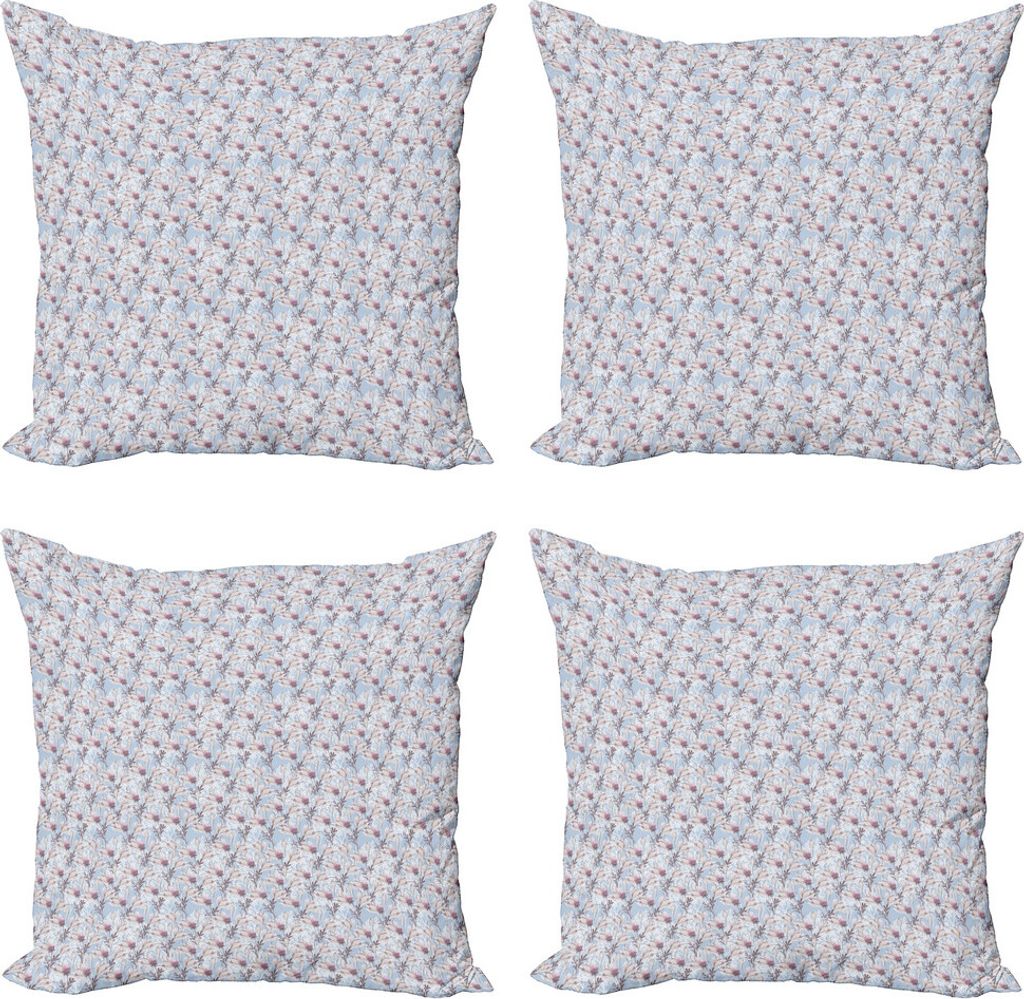 ABAKUHAUS Botanisch Kissenbezug Set (4 Stück), Vintage Innocent Blumen, Moderner Doppelseitiger Digitaldruck, 50 cm x 50 cm, Ceil Blau, Grau, Rosa