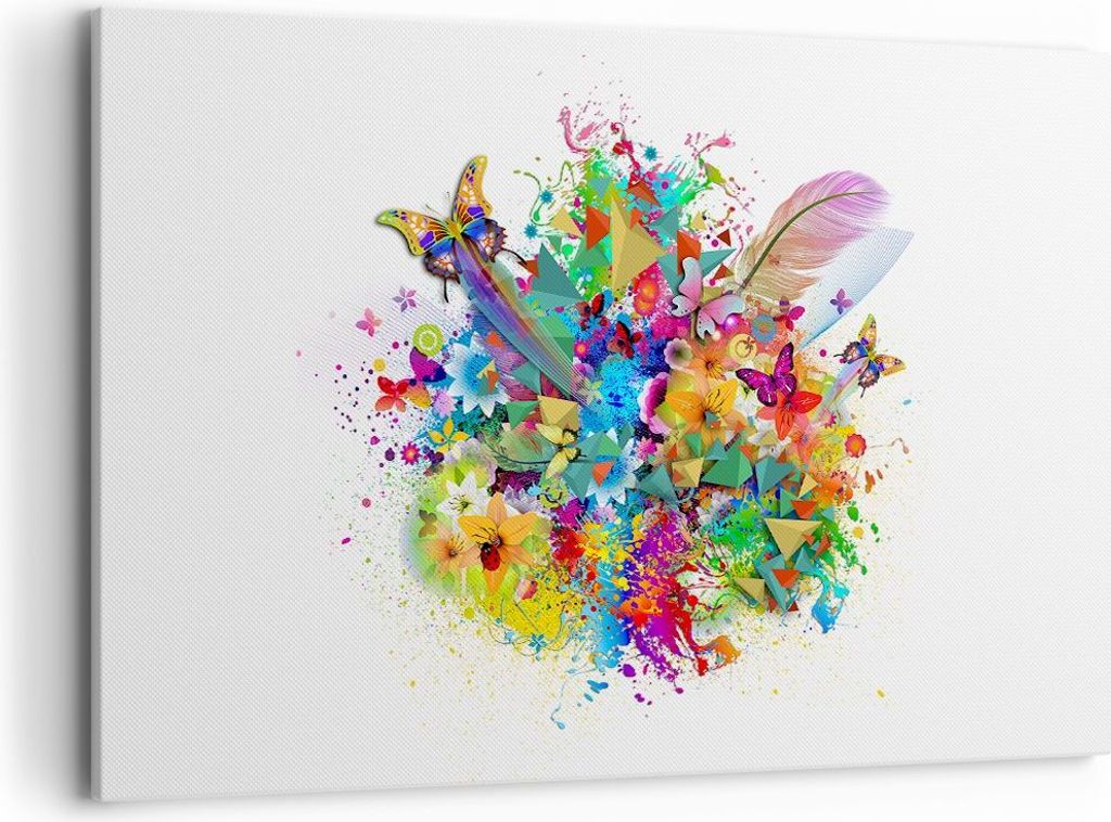 Bild auf Leinwand - Leinwandbild - Schmetterling Farbe Blume Komposition - 120x80cm - Wand Bild - Wanddeko - Leinwanddruck - Bilder - Kunstdruck - ...
