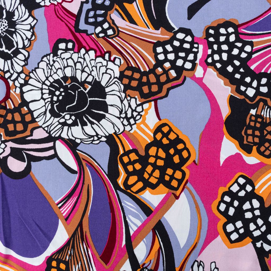 Viskosestoff Meterware Popeline Retro Blumen lila bunt 1,44m