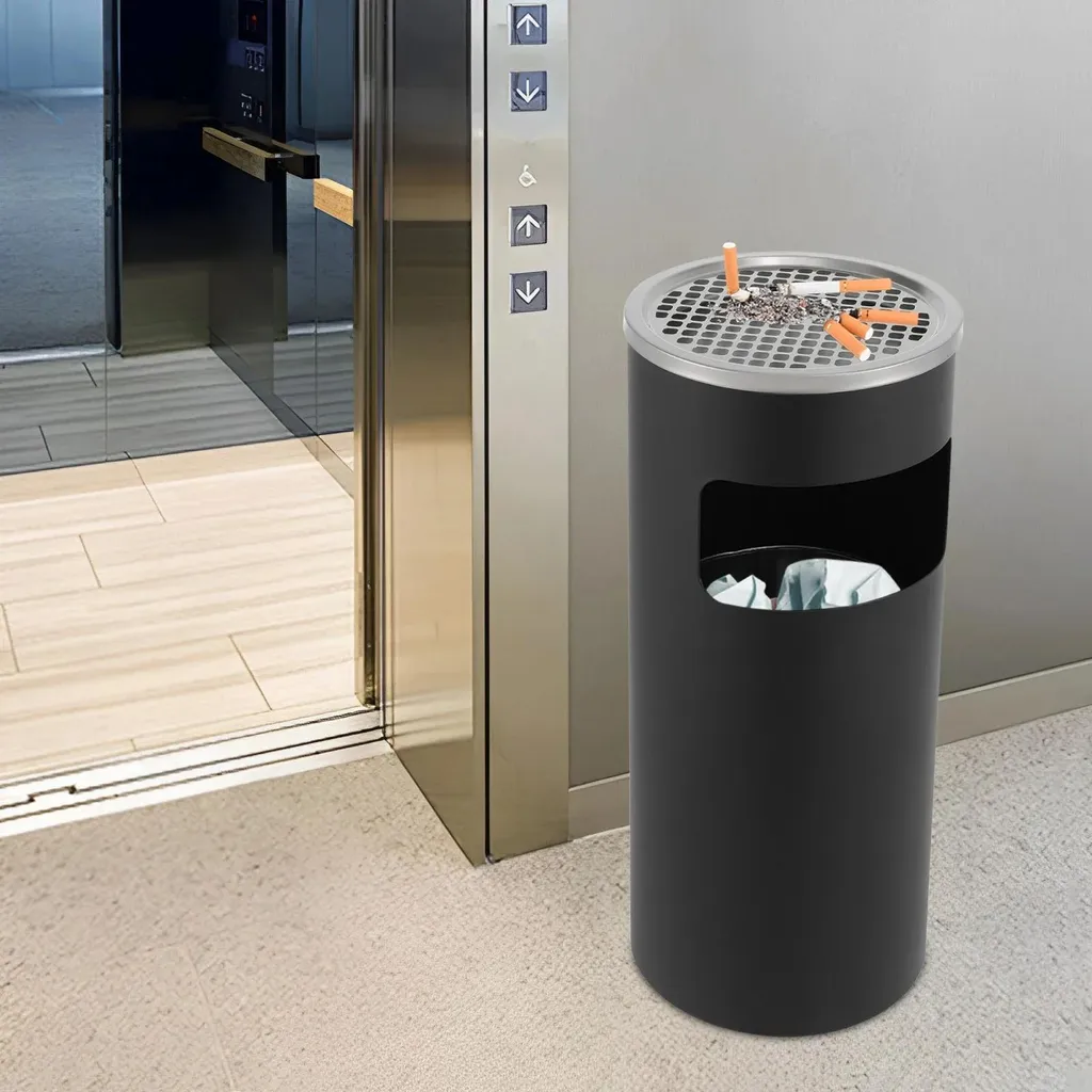 Poubelle ronde noire en acier inoxydable de grande capacité 30L - 4