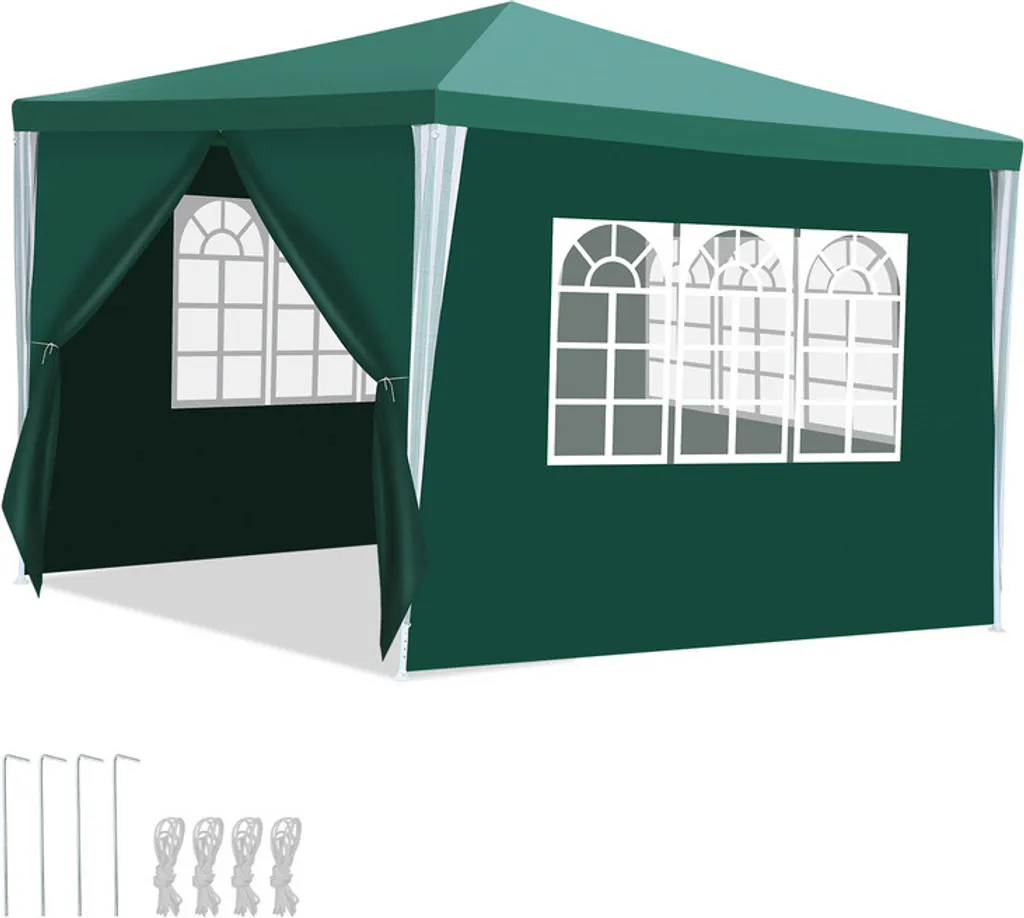 Gazebo da giardino con 3 pannelli laterali rimovibili portatile impermeabile con grandi finestre e tubi a spirale tenda da festa, per matrimoni feste campeggio