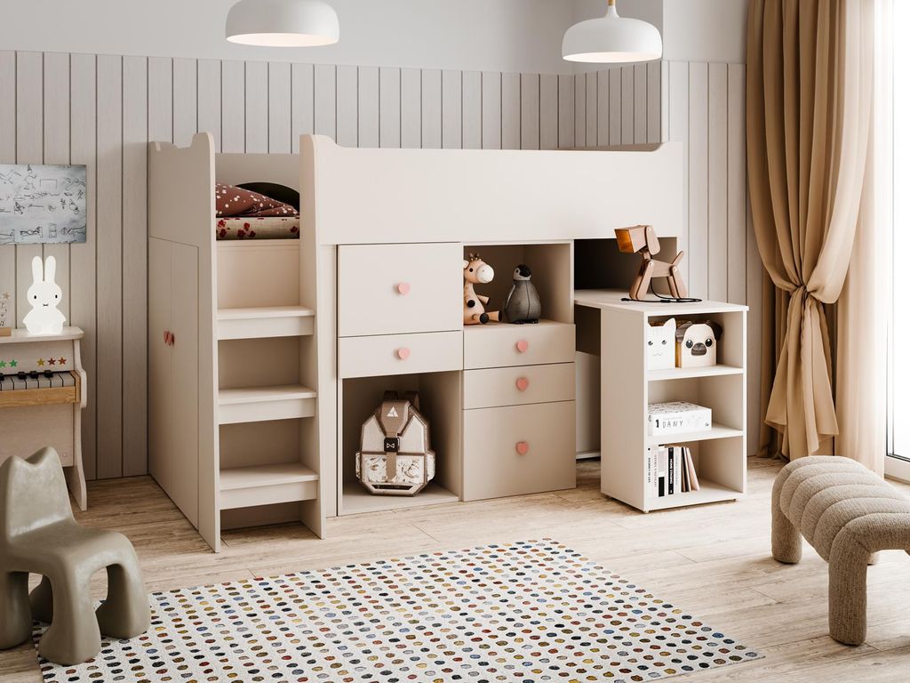 H.R.HOME | Kinderbett VINCI Blau Weiß mit Schreibtisch Kommode Jugendbett Hochbett Funktionsbett