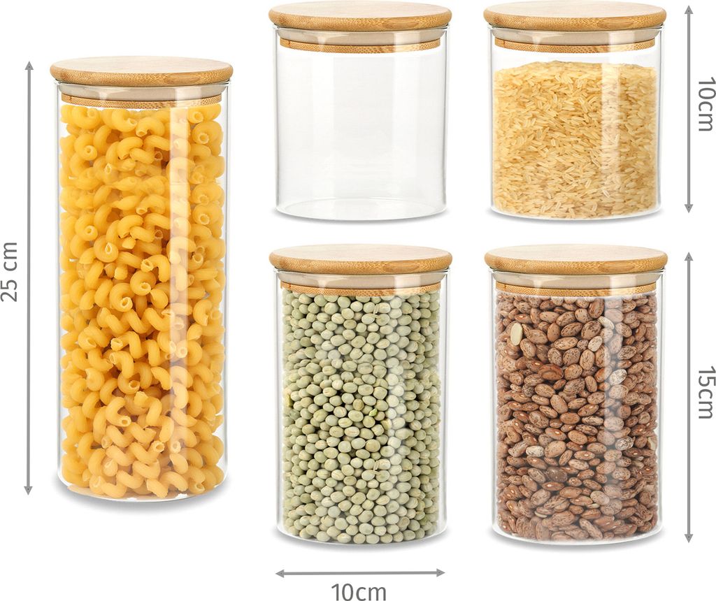 Schramm® Vorratsgläser Set 5-tlg. mit Bambus Deckel in 5 Produktbild