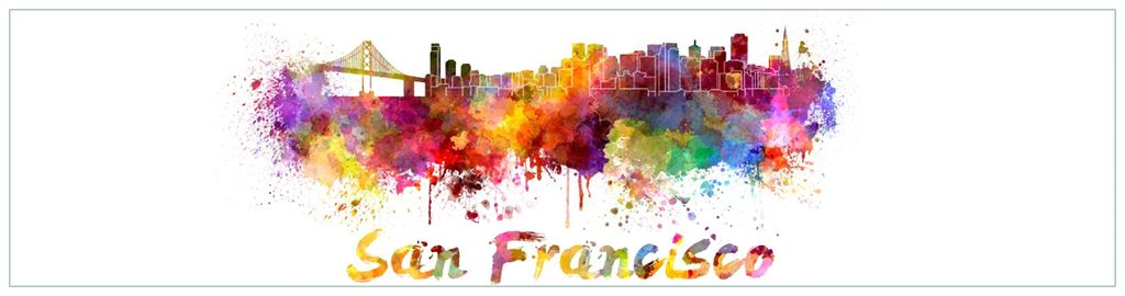Wallario Küchenrückwand Hartschaumplatte, Größe 200 x 50 cm, Motiv: Städte als Aquarell - Skyline von San Francisco