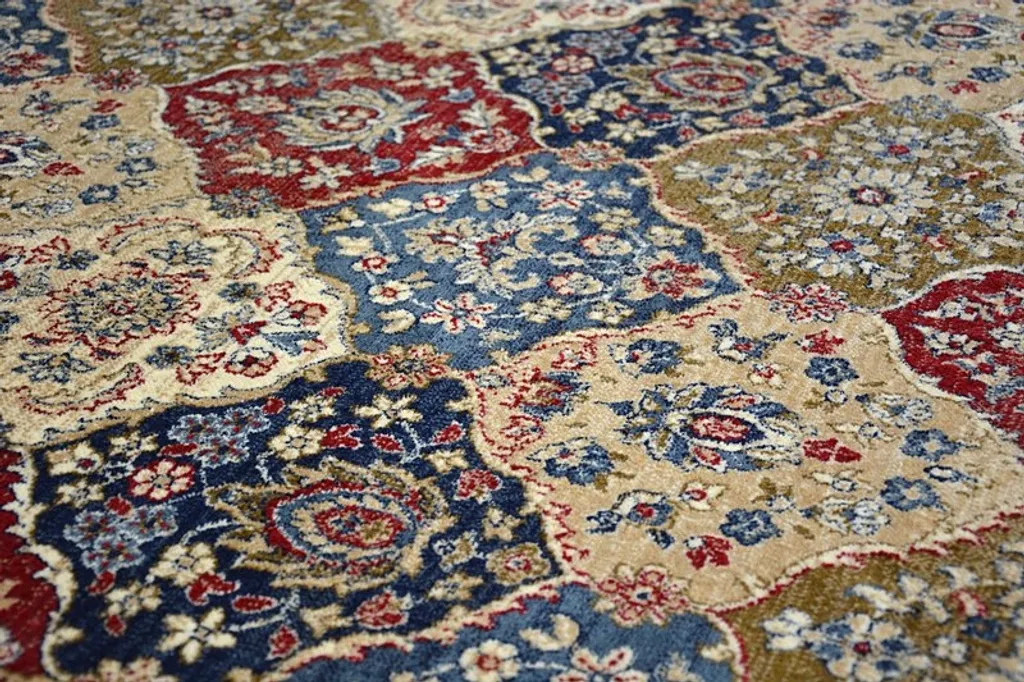 Tapis Bleu Foncé Multicolore WINDSOR avec Franges et Rosettes 120x170