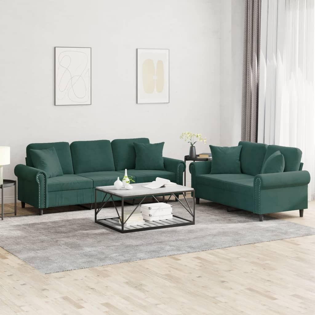 Maison Exclusive - 2-tlg. Sofagarnitur mit Kissen Dunkelgrün Samt