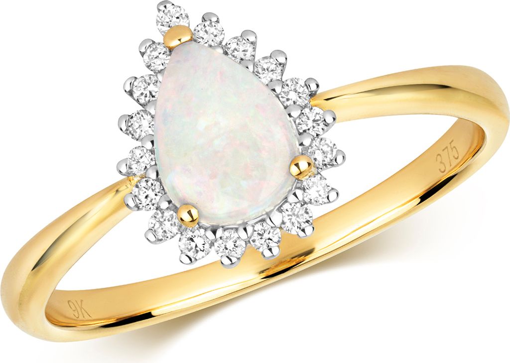 Chicer 9 Karat (375) Gold Cluster Damen - Diamant Solitärring Brillant-Schliff 0.11 Karat HI - I1 mit Opal, 54 (17.2); TRS28850RSN