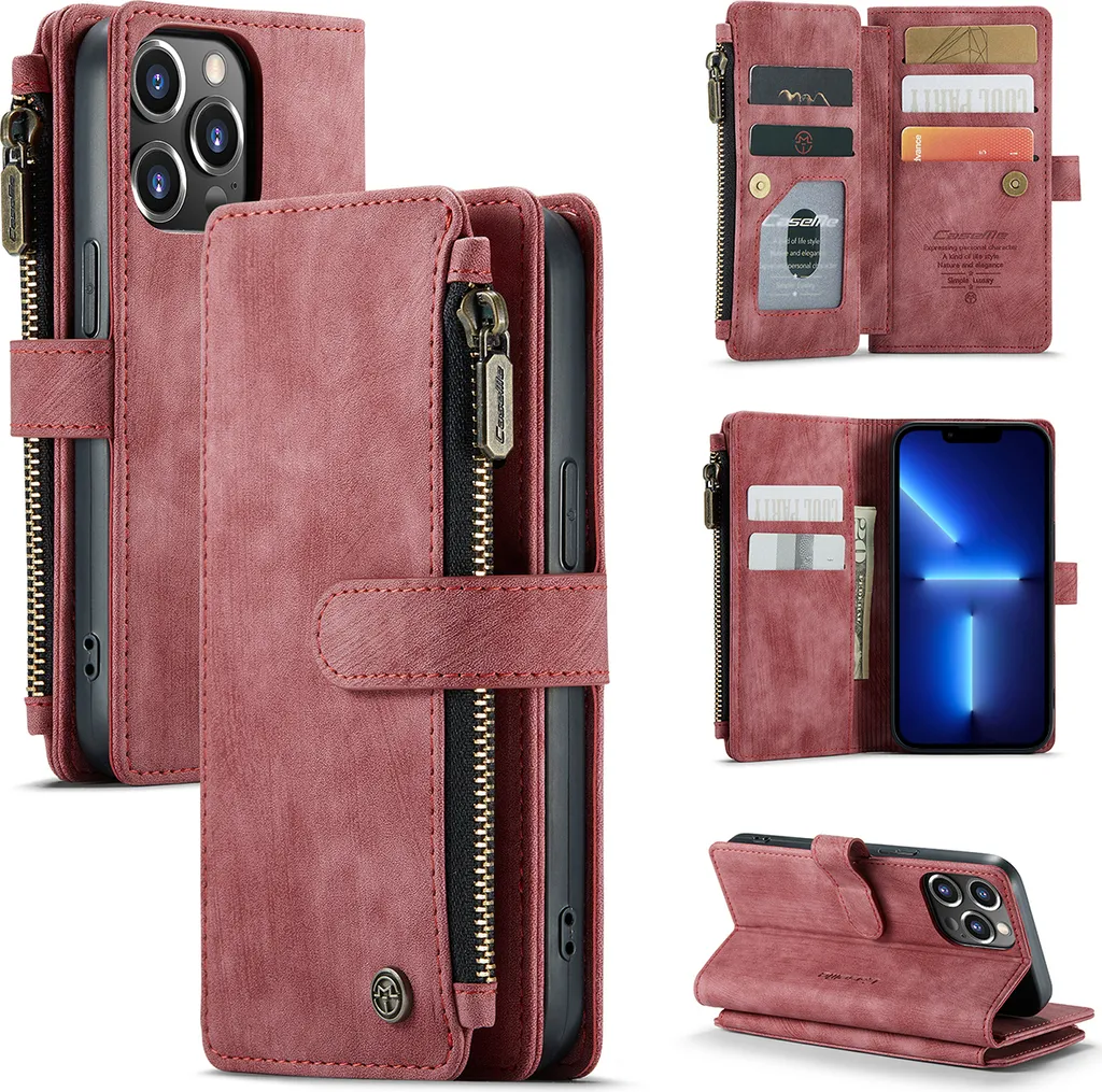 Cover iPhone 13 Pro Max Ultra-Protettiva Rosso Portafoglio per Famiglie