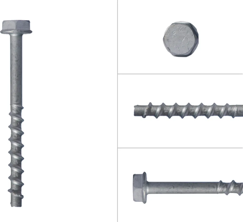 Vis d'ancrage béton M8x50 à tête hexagonale en acier zingué - 50 pièces
