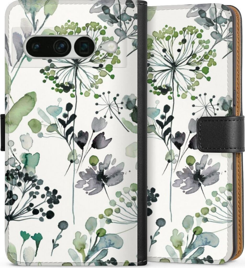 DeinDesign Klapphülle für Google Pixel 7 Pro Handytasche Lederhülle Tasche Blumen Wasserfarbe Eukalyptus