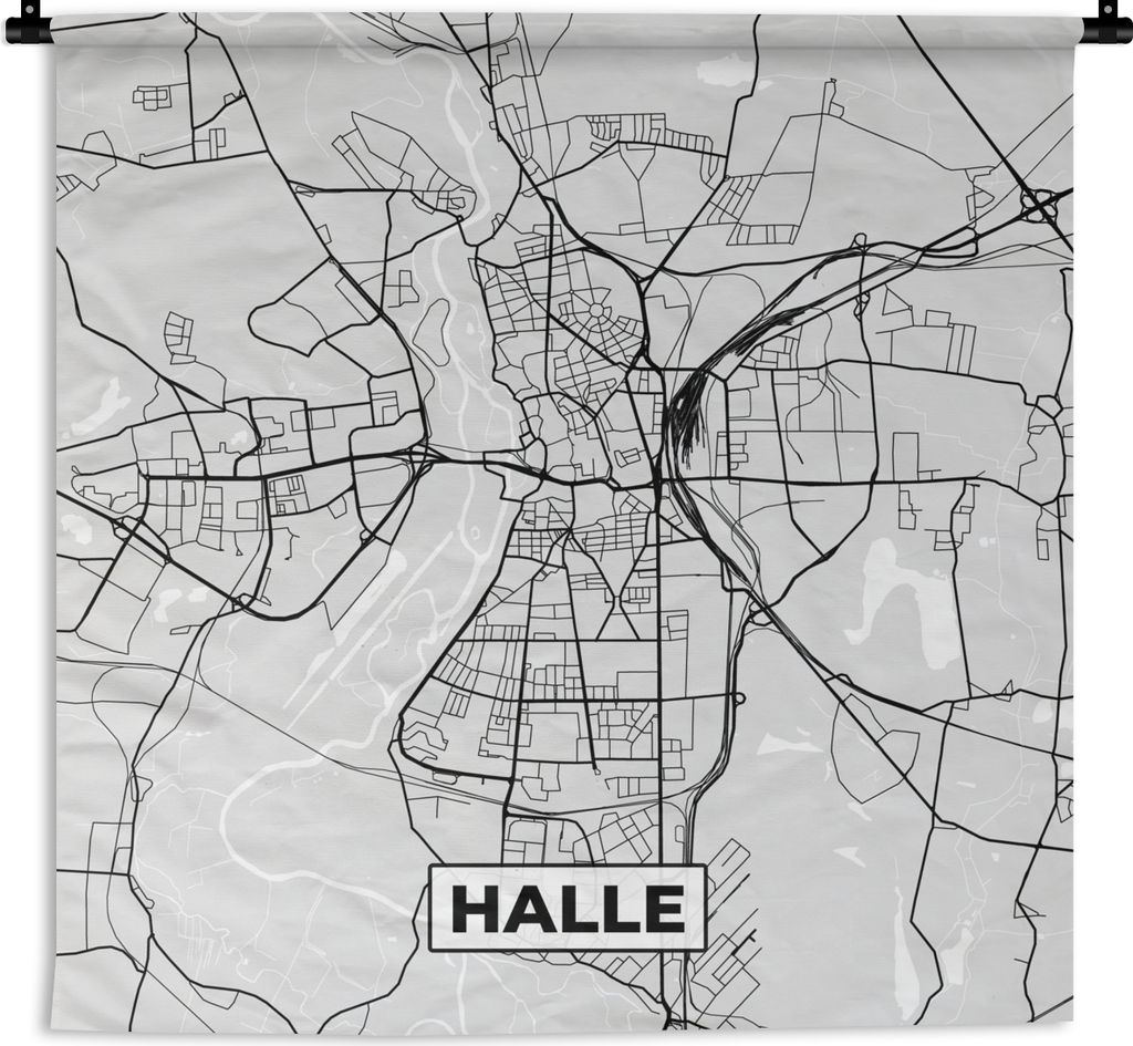 MuchoWow Wandteppich Wandbehang Deutschland - Karte - Halle - Stadtplan 60x60 cm Tapisserie Dekoration Wandtuch - Dekorationen - Wand Decke