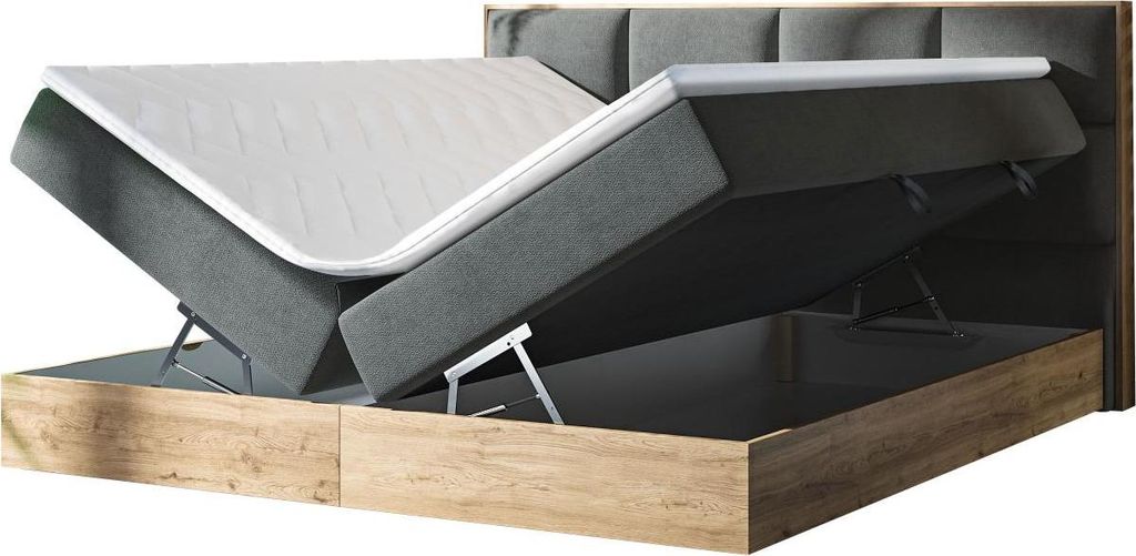 MIRJAN24 Boxspringbett Euphoria, Polsterbett mit zwei Bettkästen, Doppelbett mit Topper (Soro 97 + Gold Craft Oak, Größe: 140x200 cm)