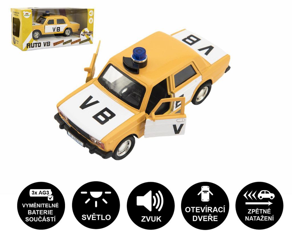 Polizeiauto VB aus Metall/Kunststoff, 12 cm, batteriebetrieben, mit Rückzugmechanismus, Licht und Sound, im Karton 15 x 7 x 7 cm