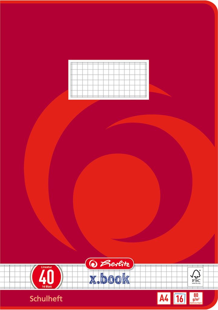 herlitz Schulheft x.book Lineatur 40 kariert DIN A4 Rand rundum, 16 Blatt