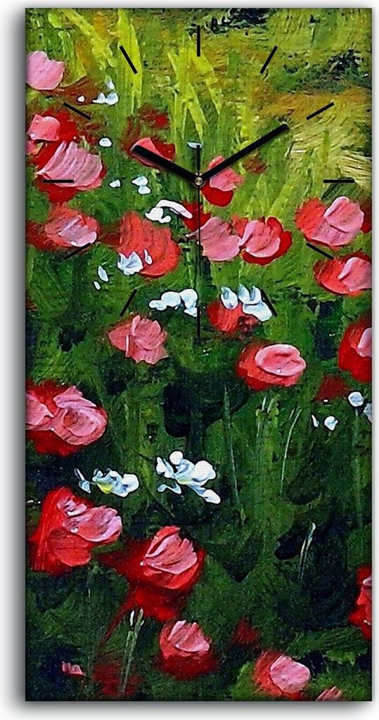 Küche Wohnzimmer Wand Leinwand Uhr Geräuschlos 30x60 Ölgemälde Blumen Feld Natur - schwarze Hände