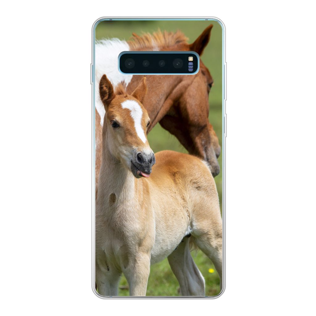 MuchoWow Handyhülle Schutzhülle Hülle für Samsung Galaxy S10 Lite Pferde - Fohlen - Gras Silikon Softcase Handy Hülle - Schutz