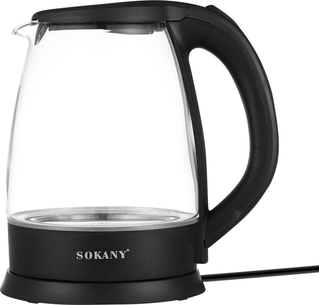 Sokany, Wasserkocher 1500W Glas 2L mit 360° Sockel Beleuchtung, Schwarz